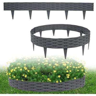 Rasenkante Kunstoff 40m Beeteinfassung Gartenzaun Beetumrandungen Rattan-Optik Randsteine Palisaden Image