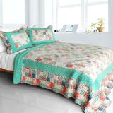 Start My Youth Cotton 3PC Vermicelli-Quilted Striped Patchwork Quilt Set (Full/Queen Size)