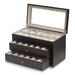 Curata Matte Black Finish Glass Lid 2-Drawer Velour Lined Wooden 36-Watch Box