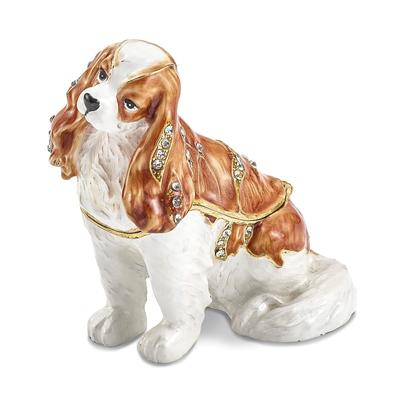 Curata Pewter Crystals Gold-Tone Enameled Cavalier King Charles Spaniel Trinket Box Organizer - 2.5x1.3x2.5"