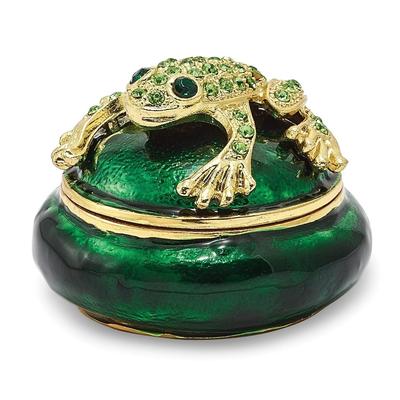 Curata Pewter Bejeweled Crystals Gold-Tone Enameled Speckles Frog Box Trinket Box on 18 Inch Necklace