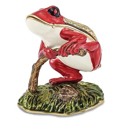 Curata Pewter Crystals Gold-Tone Enameled Rascal Red Frog on Branch Trinket Box on 18 Inch Necklace