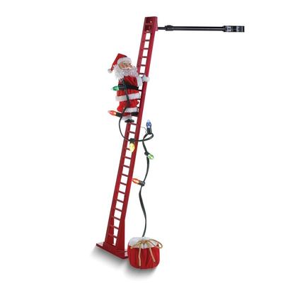 Curata Musical Climbing Santa on Ladder with Led Lights - Plays 15 Christmas Carols