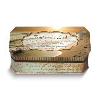 Curata Trust in The Lord Proverbs 3 Footprints Belle Papier Music Box (Plays How Great Thou Art)