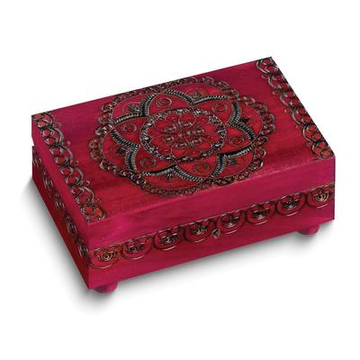 Curata Handcrafted Solid Wood Carved Floral Pattern Secret Puzzle Box