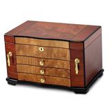 Curata High Gloss Bubinga Veneer W/Elm Burl Inlay 3-Drawer Swing-Out Sides Locking Wooden Jewelry Box