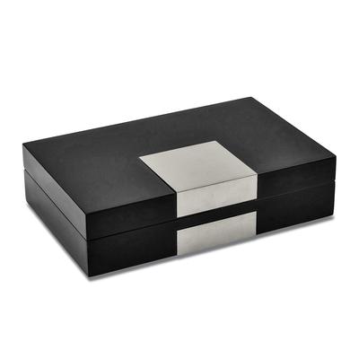 Curata Lacquered Black Finish with Metal Accent Velour Lined Wooden Valet Jewelry Box