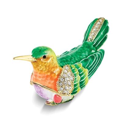 Curata Pewter Crystals Gold-Tone Enameled Madi Gold-Tone Hummingbird Trinket Box on 18 Inch Necklace