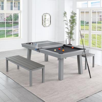 Laguna Indoor/Outdoor 7ft Slate Pool Table Dining Set with 2 Benches & Accessories, Cement Finish