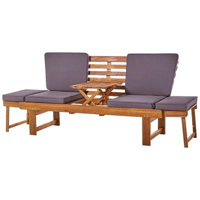 Gartenlounge-Bank MY FLAIR "Rügen", grau (grau, braun), T:56cm, Obermaterial: 100% Polyester. Füllung: 100% Polyester, Sitzbänke, mit ausklappbarem Tisch und variablen Armlehnen Image