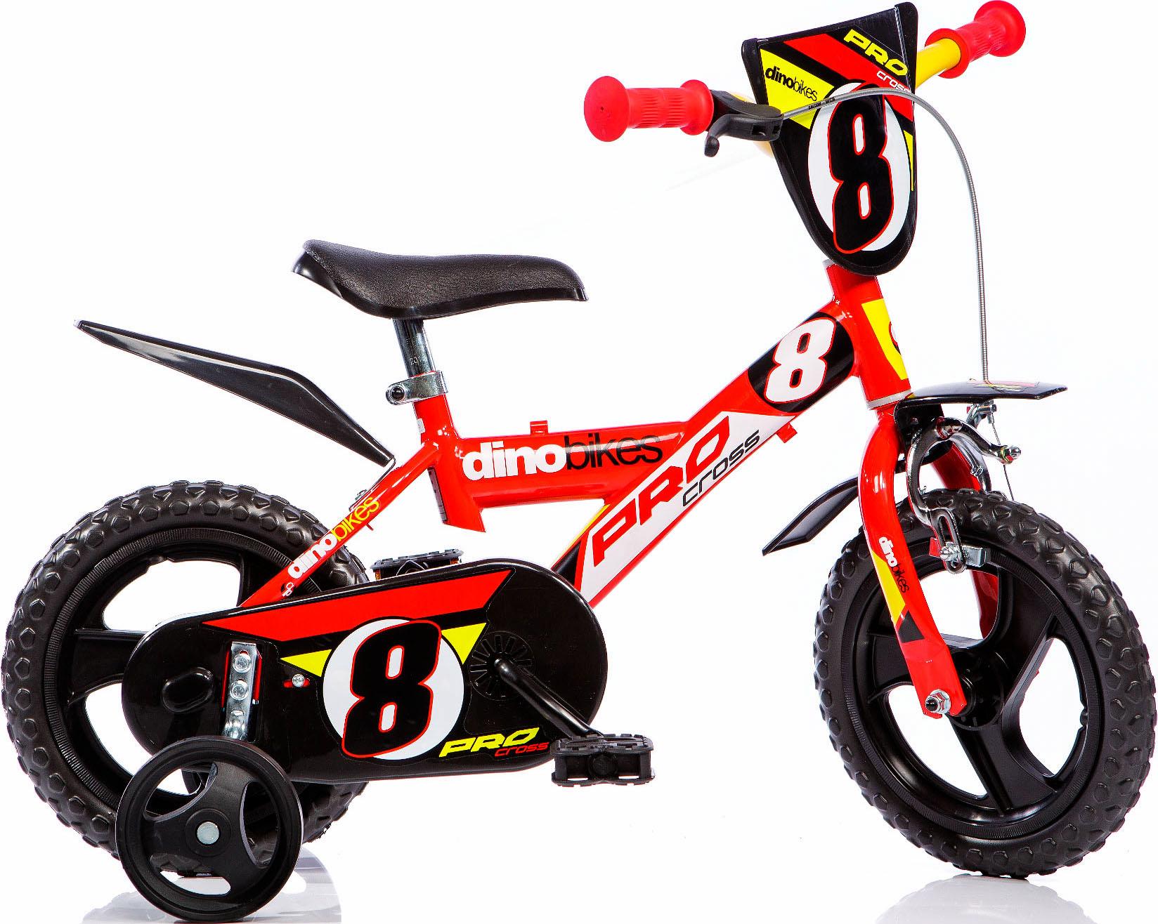Kinderfahrrad DINO "Mountainbike 12 Zoll", rot, Fahrräder, Kinder, 22cm, 12 Zoll (30,48cm), mit Stützrädern, Frontschild und coolen Schutzblechen