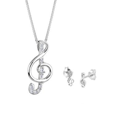 Elli - Notenschlüssel Zirkonia 925 Sterling Silber Schmuck-Set Damen