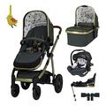 Cosatto 3 in 1 Travel System, Wow 2 - Birth to 25kg, Compact Fold, Inc Carrycot, iSize Car Seat & Base, Adapters & Raincover (Bureau)
