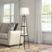 Latitude Run® 58" Modern Metal Etagere Floor Lamp w/ Shelves & Linen Shade Metal in Black | 58 H x 14 W x 14 D in | Wayfair