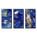 Mercer41 Gold & Marbled Rippled Texture II - 3 Piece Floater Frame Print Set on Canvas Metal in Blue | 32 H x 48 W x 1 D in | Wayfair