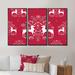 The Holiday Aisle® Lovely Reindeer Christmas Pattern w/ Crystal Flakes - 3 Piece Floater Frame Print Set on Canvas Metal in Red/White | Wayfair