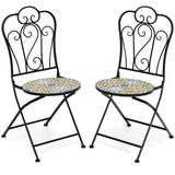 Fleur De Lis Living Patiojoy 2pcs Outdoor Mosaic Folding Bistro Chairs Patio Chairs w/ Ceramic Tiles Seat & Exquisite Floral Pattern | Wayfair