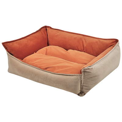 Tierbett Orange / Beige Samtstoff Hundekissen Polyester 70 x 60 cm für Hunde, Katzen Wohnzimmer Flur Schlafzimmer Rechte