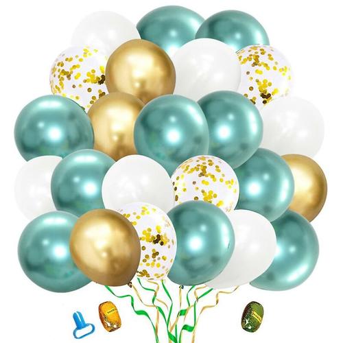 60 Stück Luftballons Grün Weiß Gold Luftballons, Metallic Grün Luftballons -Thsinde