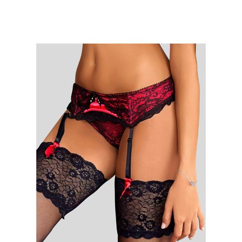 Strapsgürtel JETTE Gr. 44/46, N-Gr, rot (rot, schwarz) Damen Strumpfhalter Strapsstrümpfe mit farbig unterlegter Spitze