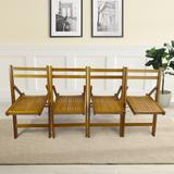 Living Room Accent Chair Solid Wood Folding Chair (Set of 4) & Open Back Dining Chairs with Comfortable Slatted Seat