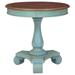 Wooden Accent Table with Round Tabletop, Teal Blue and Brown