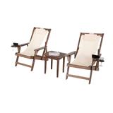 Romantic Collection Canvas Sling Chairs with Cup and Wine Holder and end table