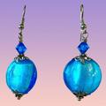 Anthropologie Jewelry | Blue Dichroic Murano Glass Drop Dangle Round Earrings Silver | Color: Blue/Silver | Size: Os