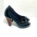 American Eagle Outfitters Shoes | American Eagle Womens Open Toe Heel Black Leather Pump Sz 7.5 (Heel 4”) | Color: Black | Size: 7.5