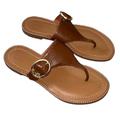 Coach Shoes | 6 New Coach Lesli Saddle Brown Slip On Thong Sandals Gold Logo | Color: Brown | Size: 6