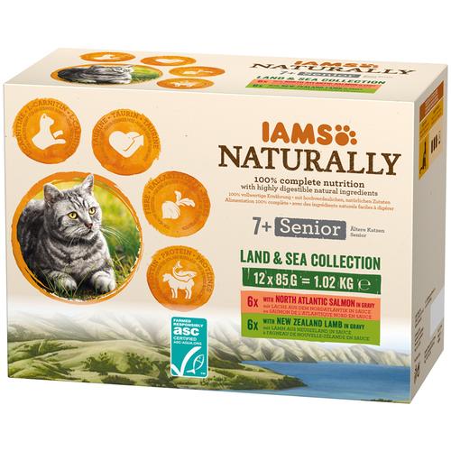 48x85g IAMS Naturally Senior Land & Sea Collection Katzenfutter nass