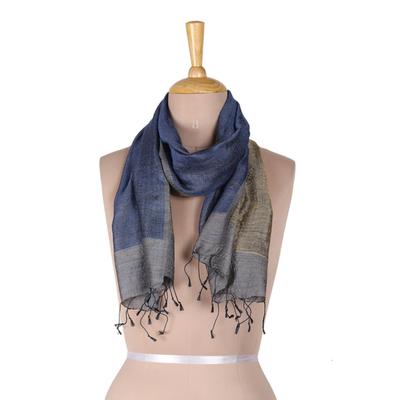 Wonderful Appeal,'100% Silk Blue Scarf Hand-woven in India'