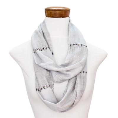 'Grey Cotton Beaded Infinity Scarf Hand-woven in Guatemala'