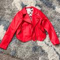 Disney Jackets & Coats | Minnie Mouse Faux Leather Jacket For Girls Size 11/12 | Color: Red | Size: 11/12 Up To 152cm