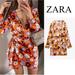 Zara Dresses | Floral Satin Dress | Color: Orange | Size: L