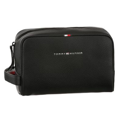 Kosmetiktasche TOMMY HILFIGER "ESSENTIAL PU WASHBAG", Damen, Gr. B/H/T: 27cm x 15cm x 11cm, schwarz, Lederimitat, Taschen, in schlichter Optik Image