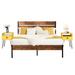 3-Pieces Bedroom Set with Rustic Brown Platform Bed Frame and Nightstands Set of 2