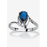 Women's Silvertone Simulated Pear Cut Birthstone And Round Crystal Ring Jewelry by PalmBeach Jewelry in Sapphire (Size 6)