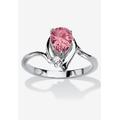 Women's Silvertone Simulated Pear Cut Birthstone And Round Crystal Ring Jewelry by PalmBeach Jewelry in Pink Tourmaline (Size 8)