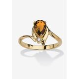 Women's Yellow Gold Plated Simulated Birthstone And Round Crystal Ring Jewelry by PalmBeach Jewelry in Citrine (Size 6)