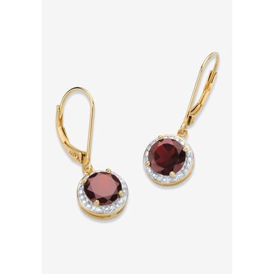Women's Gold Over Silver Halo Drop Earrings, Red Garnet And Diamond Accent Jewelry by PalmBeach Jewelry in Garnet