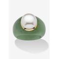 Women's 10K Gold Genuine Cultured Freshwater Pearl And Green Jade Ring Jewelry by PalmBeach Jewelry in Pearl Jade (Size 8)