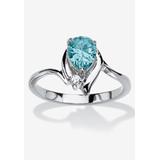 Women's Silvertone Simulated Pear Cut Birthstone And Round Crystal Ring Jewelry by PalmBeach Jewelry in Blue Topaz (Size 6)