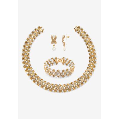 Women's Gold Tone Necklace, Bracelet And Earring Set, Simulated Pearl Jewelry by PalmBeach Jewelry in Crystal Pearl Gold