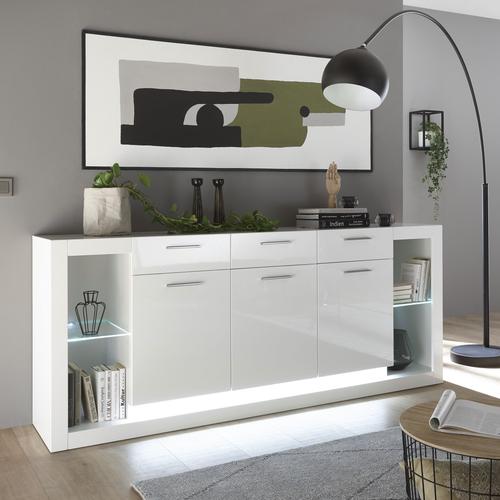 „Sideboard PLACES OF STYLE „“MERAN““ Sideboards Gr. B/H/T: 198 cm x 83 cm x 43 cm, 3, weiß Sideboards Breite ca. 198 cm“