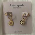 Kate Spade Jewelry | Kate Spade Wishes Pave Heart & Butterfly Charm Huggie Hoop Earrings | Color: Gold/White | Size: Os