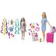 Barbie GHN04 - Fantasie-Haare Puppe, blond, mit Zwei verzierten Haarreifen, Zwei Oberteilen & Barbie Travel Puppe (blond) mit Hündchen, aufklappbarem Koffer, Stickern und mehr als zehn Accessoires