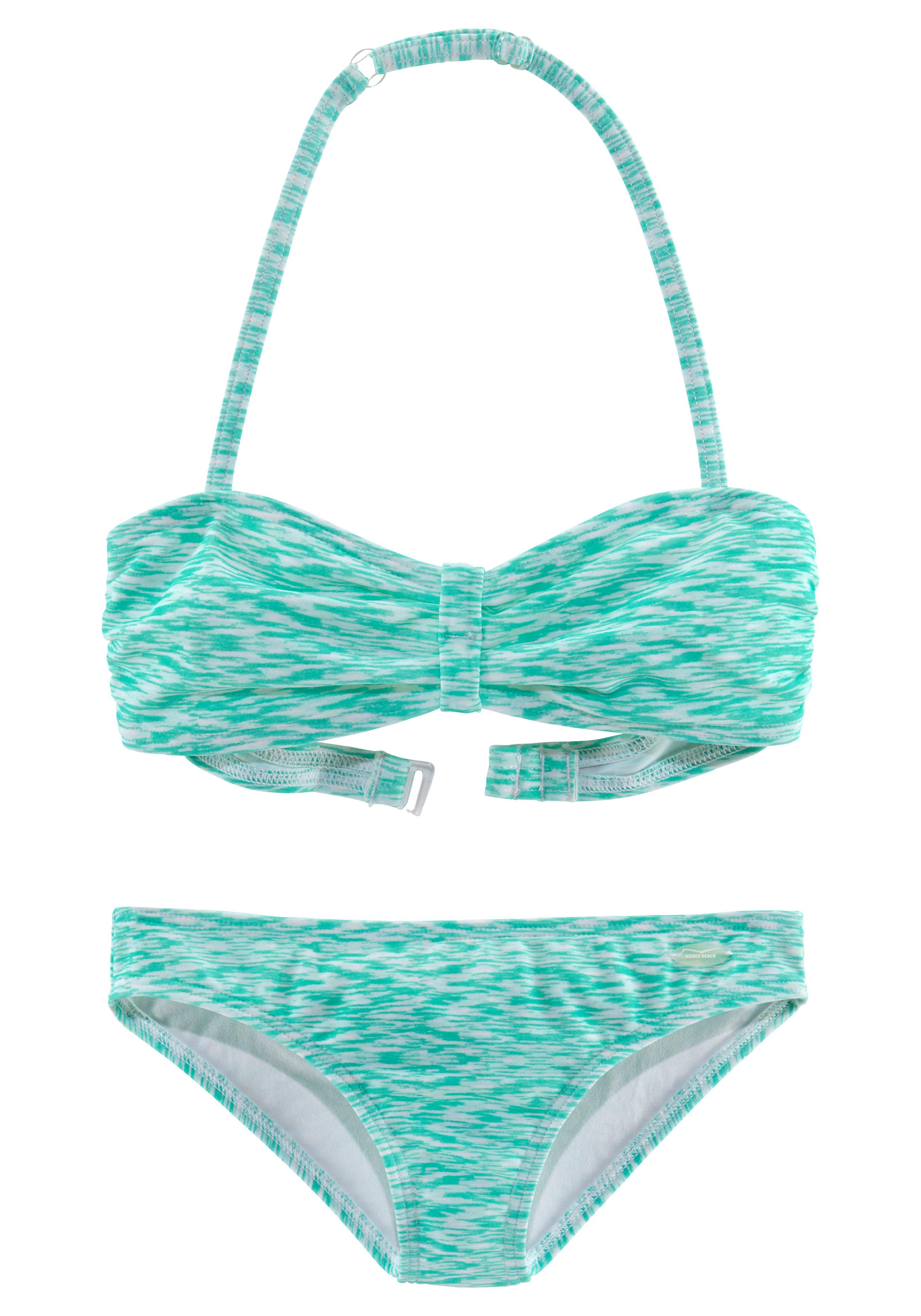 Bandeau-Bikini VENICE BEACH, Kinder, Gr. 158/164, N-Gr, grün (mint, weiß), Polyamid, Melange-Effekt, Bikini-Sets, regulierbares Top, seitliche Stäbchen Image