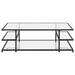 Everly Quinn Kajaun 54" Glass & Steel Coffee Table w/ Three Shelves Metal in Black | 18 H x 54 W x 24 D in | Wayfair