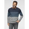 Rundhalspullover MAN'S WORLD "Bis Größe 5 XL", Herren, Gr. XXXL (64/66), bunt (blau, petrol, grau), Strick, Obermaterial: 50% Baumwolle, 50% Polyacryl, gestreift, casual, regular fit, Rundhals, Langarm Rippstrickbündchen, Pullover, mehrfarbig